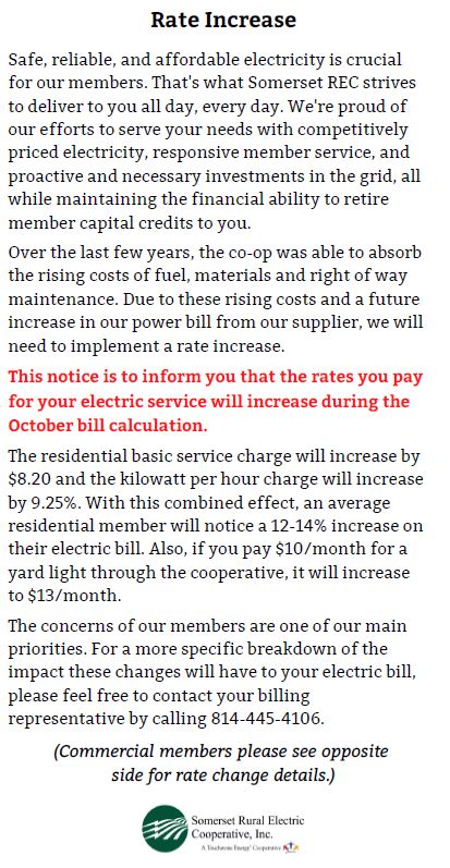 Residential Rate Increase Notice